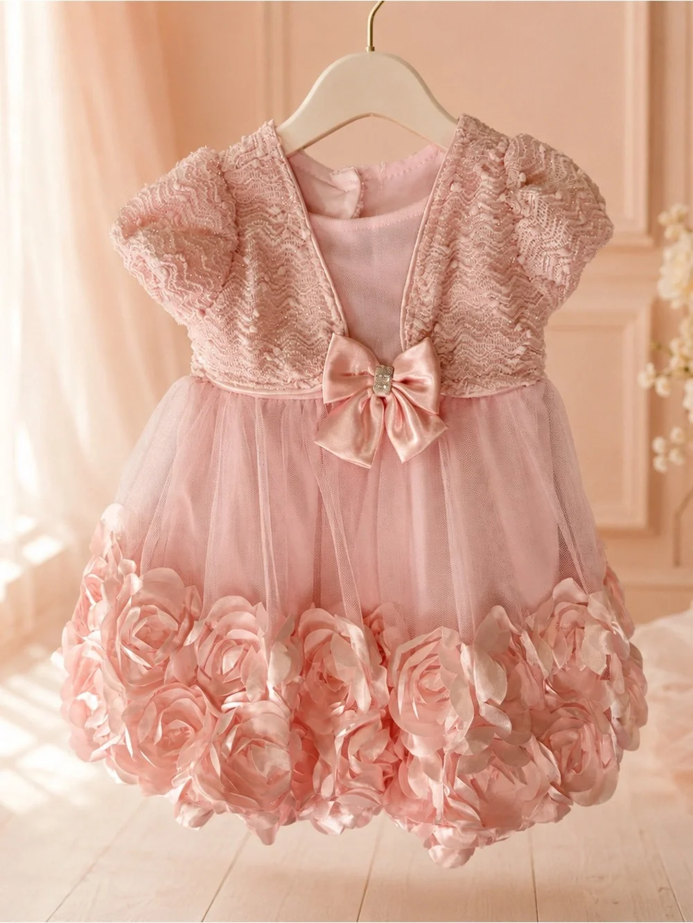 Nannette Baby Girls 3-6M Pink Rosette Tulle Dress & Bloomers NWT